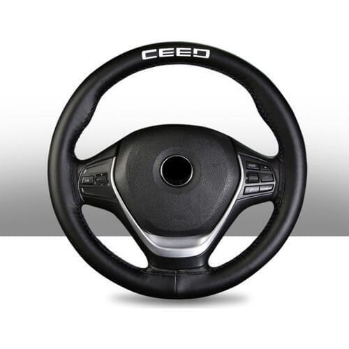 15 inch 100% Cowhide Braid With Needles Thread Genuine Leather Car Steering Wheel Cover Soft Anti slip For Kia Ceed