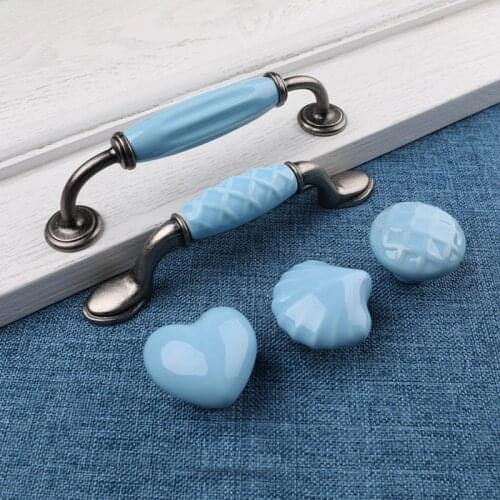 Blue Ceramic Cabinet Knobs and Handles Drawer Kitchen Cabinet Pulls Furniture Hardware