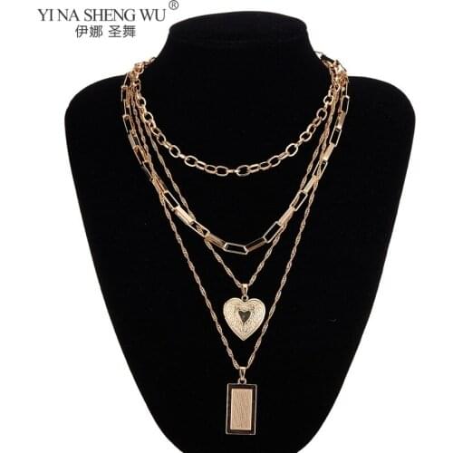 Bohemian Punk Multilayer Chains Choker Collar Lock Pendant Necklaces For Women Fashion Silver Color Chains Necklace Jewelry New
