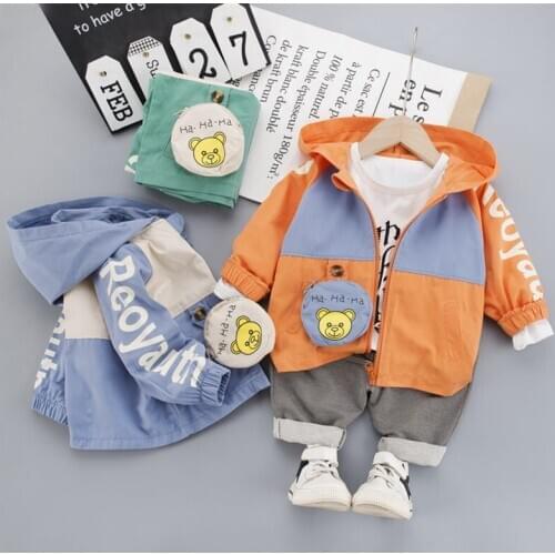 Spring Kids Clothes Children Boys Girls Cartoon bear Hooded zipper Jacket T Shirt Jeans Pants 3pcs/sets Baby Infant Sportswear