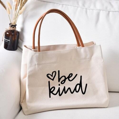 Women Lady Canvas Tote Bag Church Bag Christian Shoulder Bag Handbag Beach Bag Be Kind Print Work Bag Shopping Bag Dropshipping