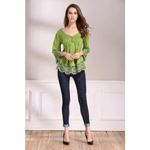 Spring Autumn New Arrival Women Sweet Ruffles V-Neck Fashion Lace Shirt Patchwork Hollow Out Women Casual Tops Plus size