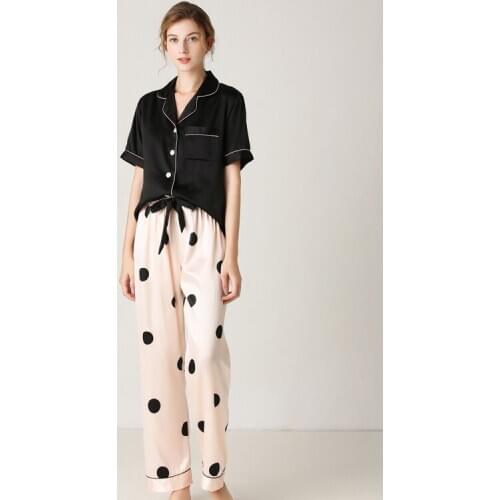 Cute Pajamas Sets Women Summer Satin Silk Womens Short Sleeve Sleepwear Suit Home Women Female Pajamas Nightwear