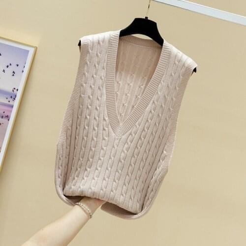 Spring 2021 V-neck twist solid color knitted vest womens Pullover loose sweater cantilevered sleeveless top