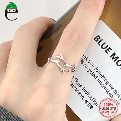 ElfoPlataSi Authentic 925 Sterling Silver Branch Flower Star Open Finger Ring For Women Wedding Fine Jewelry Wholesale DD1250