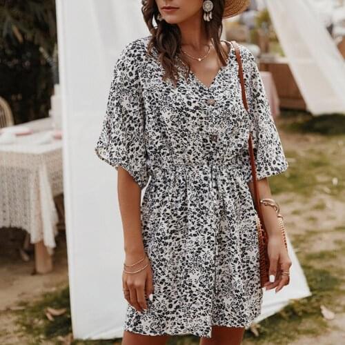 Women Dress Floral Print Drawstring 3 Colors Ladies Half Sleeve Loose Dress for Going Out vestidos платье летнее женское2021