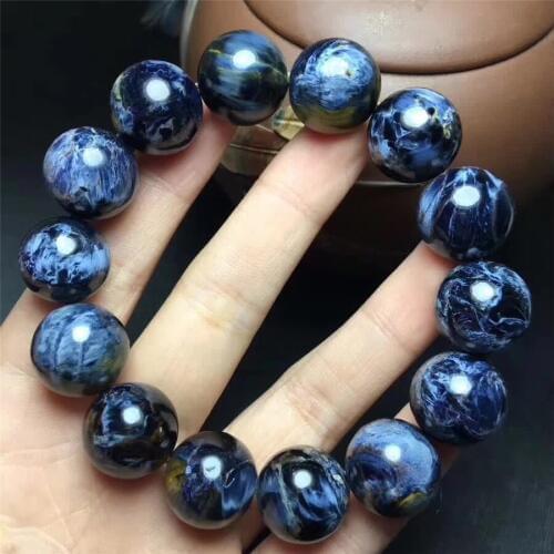 17mm Genuine Natural Blue Pietersite Stone Crystal Round Bead Stretch Bracelets For Women Men