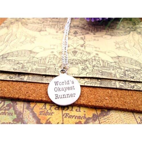 3pcs/lot Fashion stainless steel necklace "Worlds Okayest Runner" Charms Pendant necklace Jewelry Gift more style for choosing