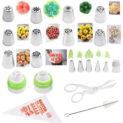 30PCS Russian Tulip Icing Piping Nozzles Pastry Cream Tips Stainless Steel Leaf Rose Pastry Nozzles Confectionery Tool