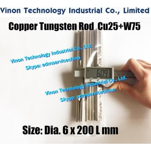 5PCS PACK) Dia. 6.0x200mm Copper Tungsten Rod W75 (Copper 25%+Tungsten 75%),Spark Erosion Tungsten Copper Alloy Electrode Round