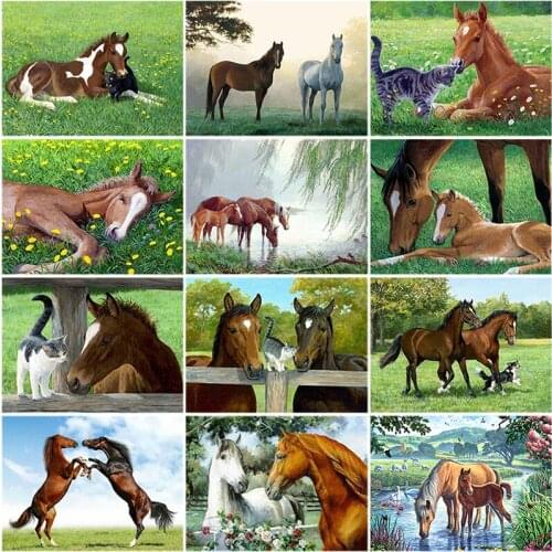 DIY Horse 5D Diamond Painting Full Round Drill Diamond Embroidery Cross Stitch Rhinestone Animal Mosaic Home Decor
