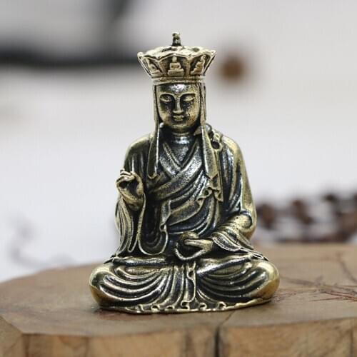 Antique Copper Ksitigarbha Bodhisattva Statue Ornaments Bronze Small Buddha Figurines Miniatures Home Desktop Decoration Crafts