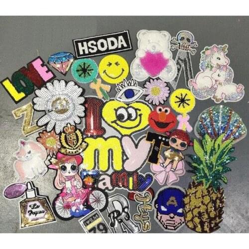 30Pcs Sequins Women Embroidery Patches for T-shirt Iron on Stripes Appliques Clothes Stickers Clothing Badges Random Style