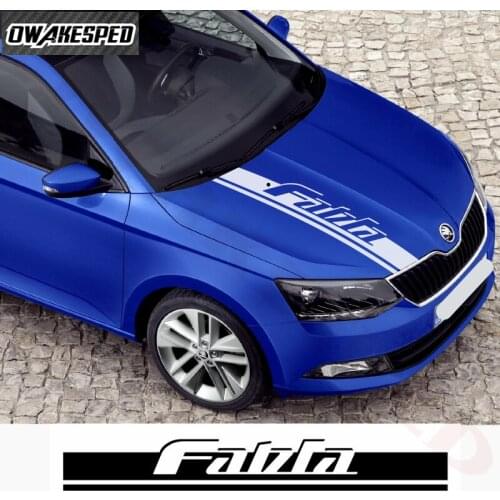 Car Hood Bonnet Stripes Racing Sport Sticker Auto Engine Cover Decor Vinyl Decals For-Skoda Fabia Exterior Accessories