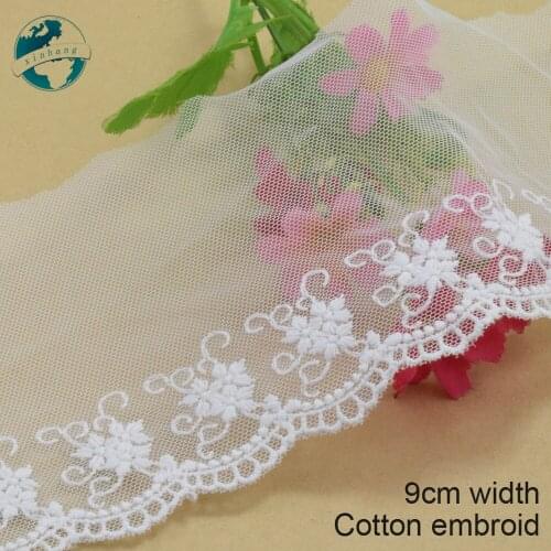 3yards 9cm wide white cotton embroidedery lace ribbon guipure trim DIY wedding Accessories dolls lace african lace applique#3892