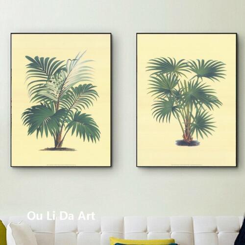 No frame pastoral green coconut palm leaf canvas printings oil paintings printed on canvas home room wall art decoration picture