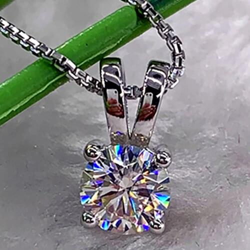 14K White Gold Women Pendants Necklaces Moissanite Diamond 0.5 1 2 3 4 5 Carat Round Wedding Anniversary Engagement Party Gift