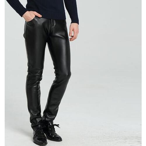 Plus velvet thick faux leather pants mens feet pants youth fashion motorcycle pu trousers for men personality pantalon homme