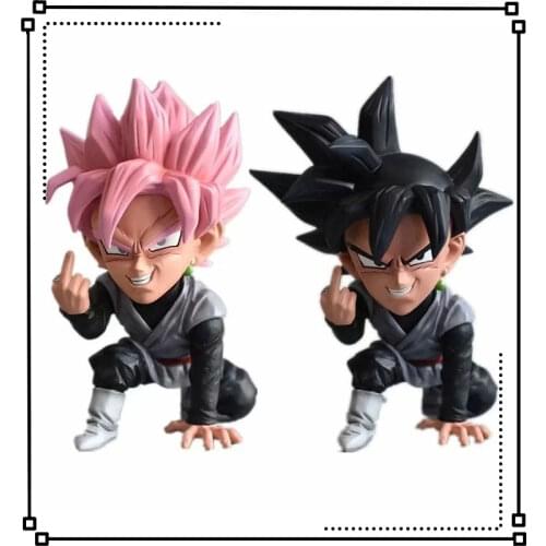 Dragon Ball PVC Anime Figures GK Vertical Middle Finger Pink Black Goku Super Saiyan Changeable Head Q Version Doll Figure