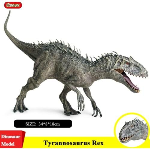 Ounex 2020 New 34x8x18cm Tyrannosaurus rex Action Figures Open Mouth Savage Tyrannosaurus Dinossauro World Animals Model Kids