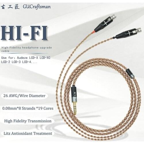 GUcraftsman 6N OCC copper for AUDEZE LCX-X LCD-XC LCD2 LCD3 LCD-4 4Pin XLR 2.5/4.4mm balance Headphone upgrade cable