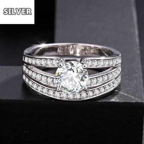 2pc Set Ring AA Top White Zircon Crystal Ring Couple Women Wedding Rings Silver Jewellery Women Bridal Rings Wholesale Lots Bulk