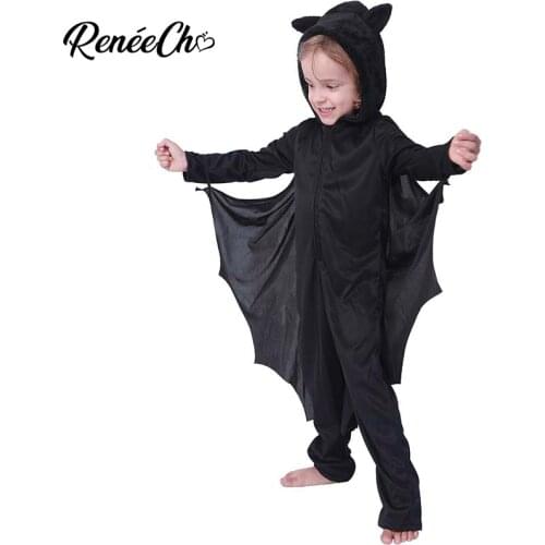 Halloween Costume For Kids Boys Bat Costumes Girl Black Jumpsuit Attached Hood And Wings For 4 - 7 Years Old Birthday Party