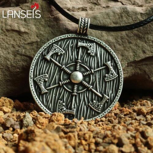 Lanseis 20pcs Thunder shield of Perun Slavic Axes gothic retro Pendant men Amulet Necklace axe Norse Jewelry handmade jewelry