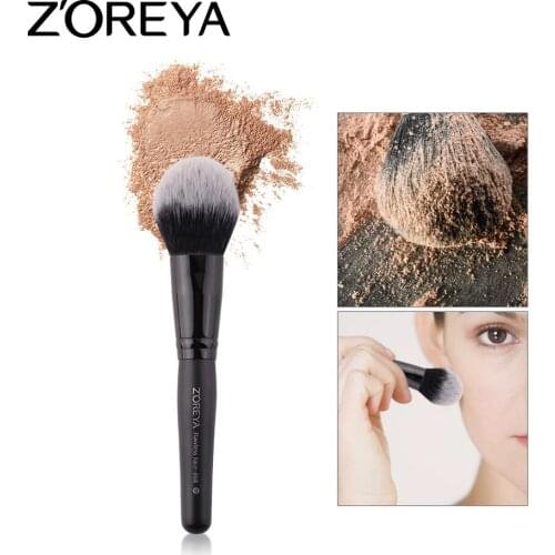 Hot Selling ZOREYA White Head Black Background Artificial Fiber Powder Brush Black Wooden Handle Makeup Cosmetic Gift for Women