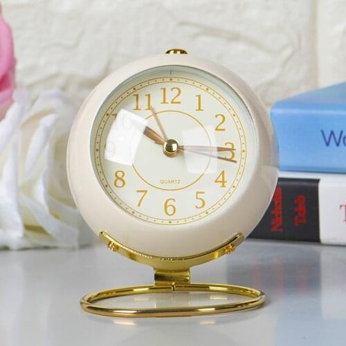 Retro small table clock alarm clock metal French home bedside desk decoration ornaments