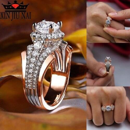 Cute Female Crystal Zircon Finger Ring 18KT Rose Gold White Stone Wedding Rings For Women Engagement Ring Jewelry Accessories
