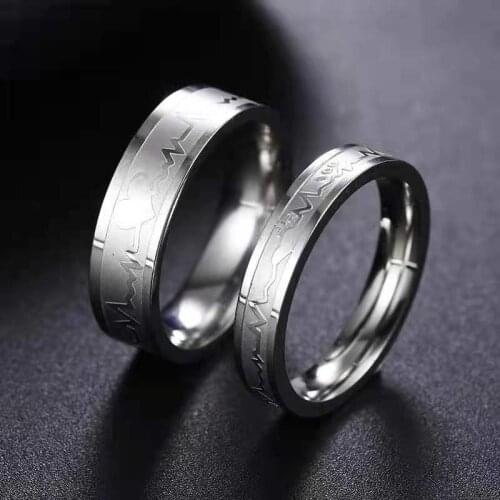 Fashion Personality Gift Ring Creative Simple ECG 4mm and 6mm Wide Titanium Steel Couple Ring 2021 Trend New Party Gift