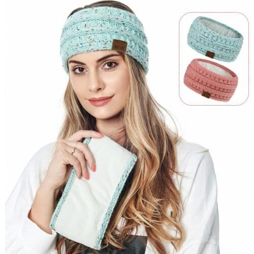 2020 New Women Fleece Lined Headband Winter Knit Ear Warmer Thicken Plush Hairband Fashion Women Earmuffs Hair Accessories