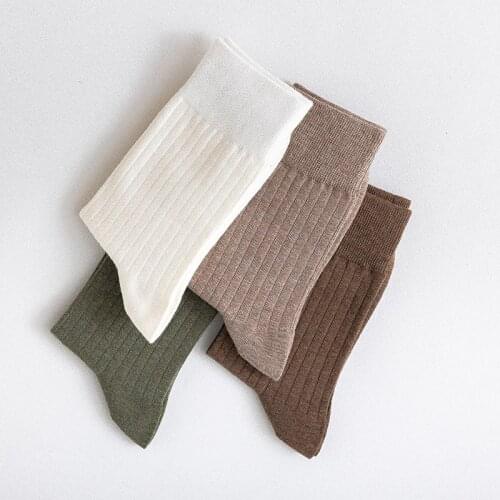 Solid Color Cotton Socks Autumn/Winter Warm Mens Socks Soft Comfortable Knitted Casual Socks