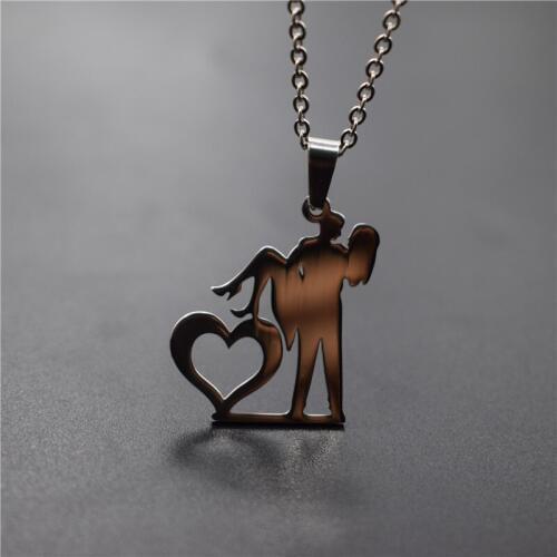 New Family Necklace Stainless Steel Lovers Couple Pendant Necklace Heart Necklace Figure Jewellery