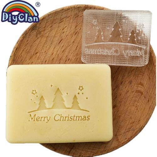 Merry Christmas Handmade Resin Soap Making Stamp Xmas Tree Clear Natural Organic Stamps Glass Soap Chapter Custom Z0204