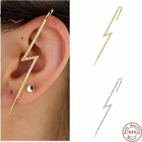 CANNER 925 Sterling Silver Stud Earrings For Women Lightning Ear Bone Clip Diagonal Piercing Earring Earings Jewelry pendientes