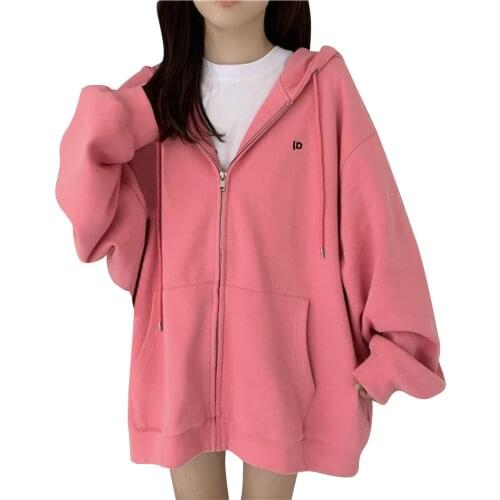 2021 Harajuku Long Sleeve Sweatshirts Ladies Girls Casual Zipper Up Pullover Autumn Solid Warm Pockets Blouse Korean Moletom