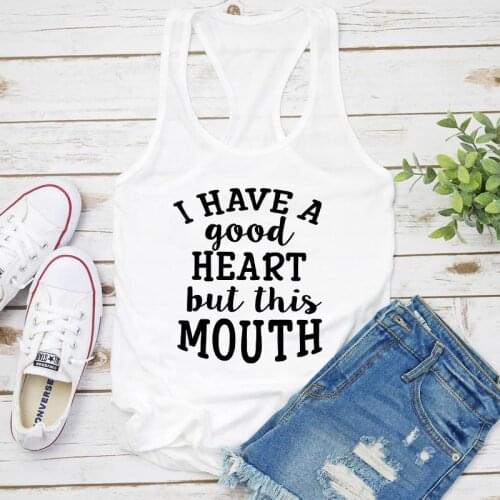 I Have A Good Heart But This Mouth Tank Funny Women Raceback Flowy Gym Workout Tops Tanks Dropshipping