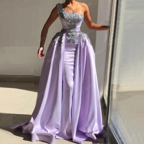 Purple Satin Muslim Mermaid Evening Dresses 2021 Dubai Kaftan Abiye Long One Shoulder Formal Vestido Formal Prom Party Gown