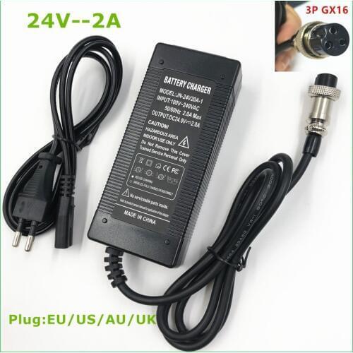 24V 2A lead-acid battery Charger electric scooter ebike charger wheelchair charger golf cart charger 3-Prong Inline 12MM