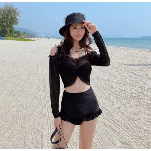 Swimsuit Woman Surfing Long Sleeve Bathing Suit Sports May Female Beach 2020 New Korean Women Split Three Piece For Girls Solid