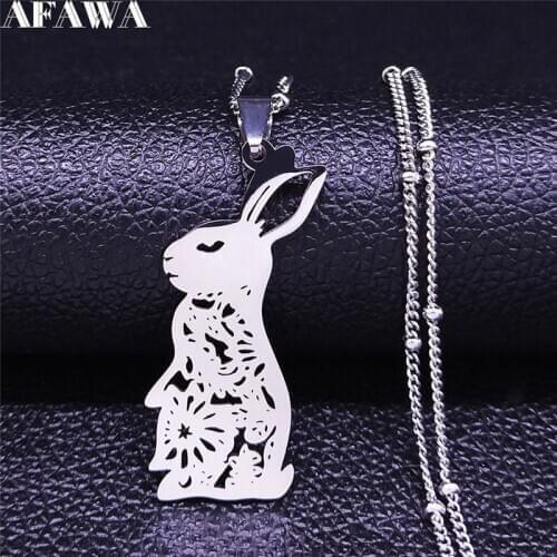 2021 Paper Cut Rabbit Stainless Steel Charm Necklace for Women Silver Color Necklace Jewelry colier femme N4217S01