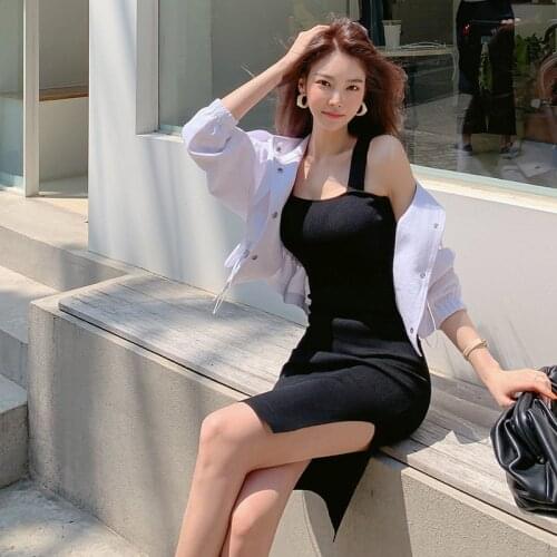 Women Dresses Summer 2021 Thin New White Knitted Slim Sexy Off Shoulder Basic Mini Elegant Dress Low Chest Bodycon Bandage