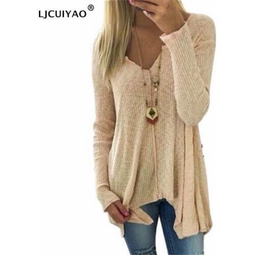 LJCUIYAO Knitted Pullover Spring V Neck Sweater Women Basic Pullover Women Sweaters And Pullovers Knit Jumper Ladies Clothing