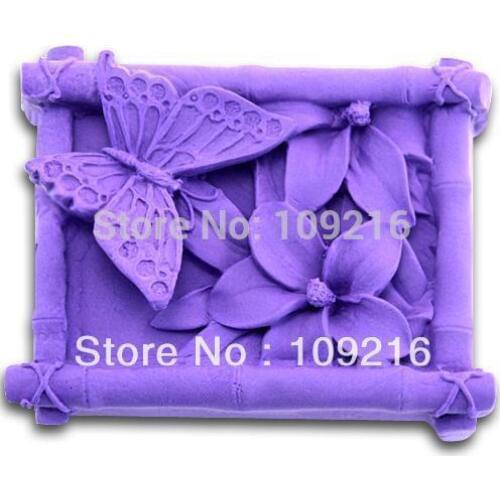 1pcs Butterflies and Flowers Within Mirror (R0988) Silicone Handmade Soap Mold Crafts DIY Mold