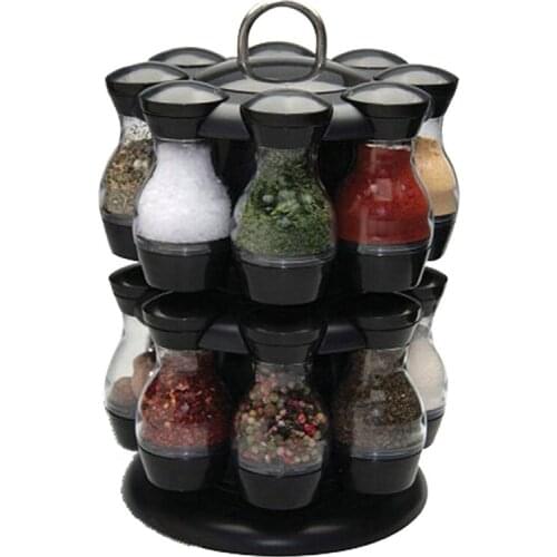 16Pcs Kitchen Cruet Condiment Bottle Coffee Sugar Seal Jar Container Condiment Set 360 Rotating Spice Jar Rack