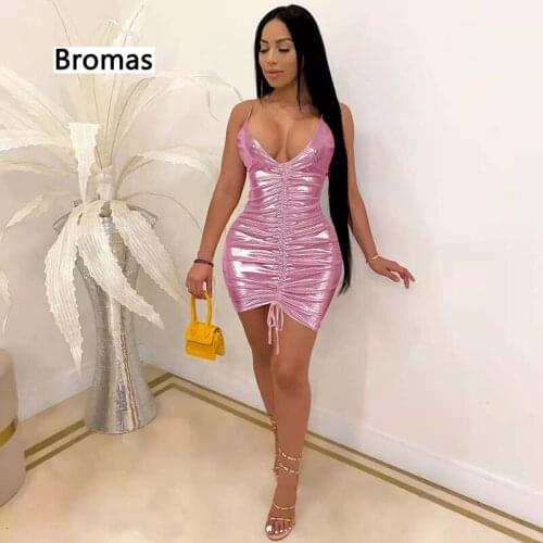 2021 Summer Women Nightclub Party Dress Sexy Skinny Solid Color V-Neck Sleeveless Pull-Out Halter Sling Mini Dress