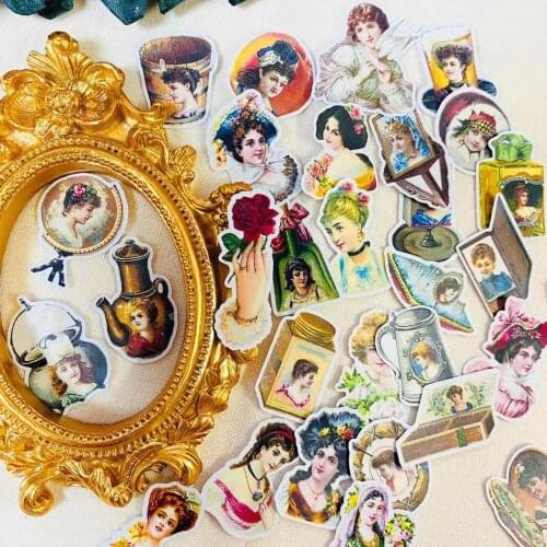 35PCS Vintage Lady Daily Sticker DIY Scrapbooking Junk Journal Bottom Collage Phone Diary Album Gift Seal Decoration