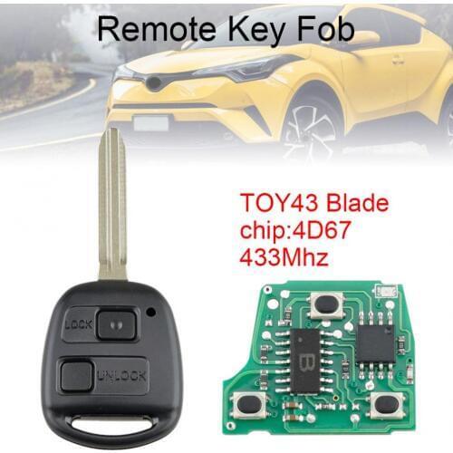433Mhz 2 Buttons Car Remote Key with 4D67Chip & TOY43 Blade Fit for Toyota RAV4 Prado Tarago Kluger Avensis 2003-2010